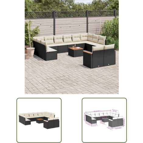 The Living Store 13-tlg. Garten-Sofagarnitur mit Kissen Schwarz Poly Rattan - Gartenmöbel - Esstisch - Lounge Set - Outdoor Möbel - Rattan Sofa