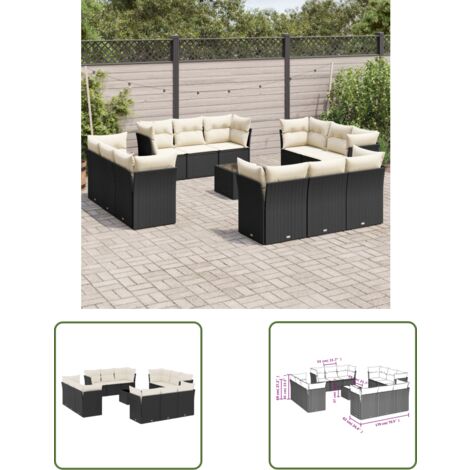 The Living Store 13-tlg. Garten-Sofagarnitur mit Kissen Schwarz Poly Rattan - Gartenmöbel - Outdoor Möbel - Rattan Sofa - Esstisch Set - Lounge Set