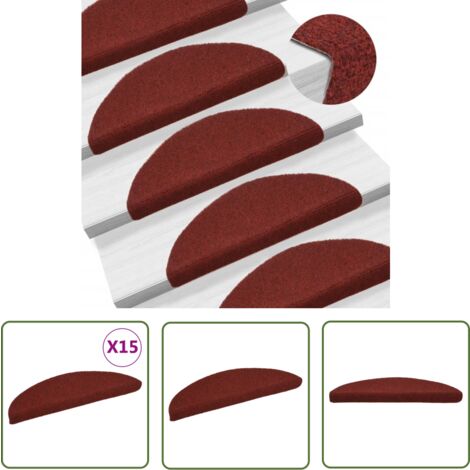 The Living Store 15 Stk. Selbstklebende Treppenmatten Nadelvlies 56x17x3cm Rot - Stufenmatte - Treppenmatte - Treppenschutz - Rutschfeste Matte - Nadelvliesmatte