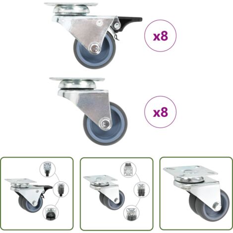The Living Store 16 pcs Roulettes pivotantes doubles 50 mm - Roulettes Pivotantes - Roulettes Double - Chariots - Meuble Roulant - Table Basse