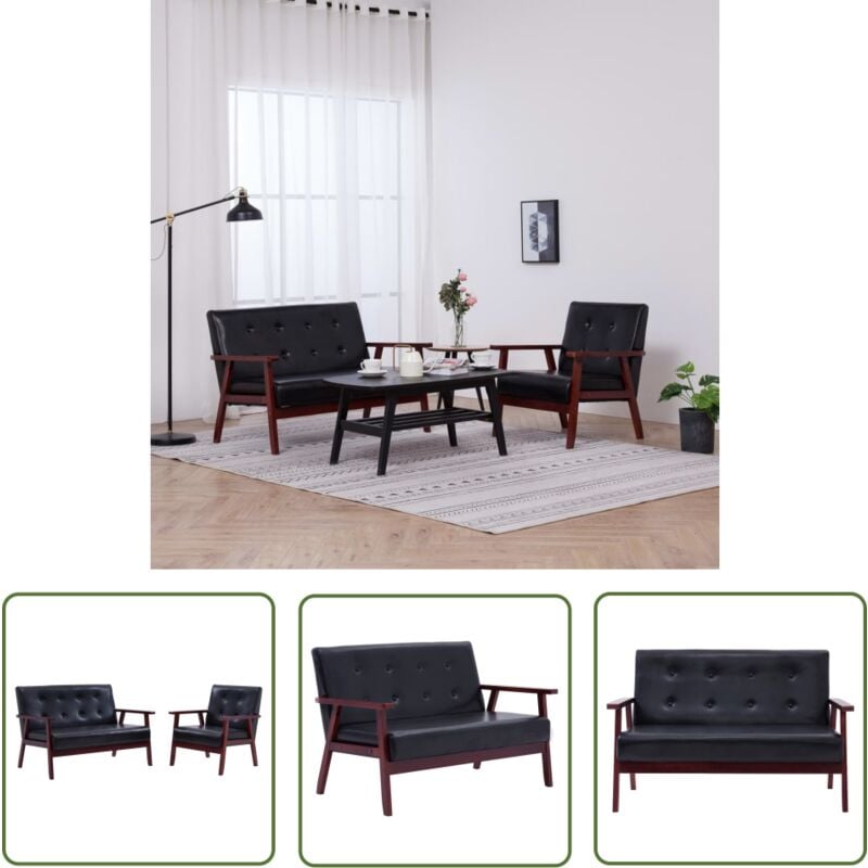 The Living Store - Ensemble de canapés 2 pcs noir similicuir - Canape Cuir Artificiel - Ensemble Canapé - Canapé Deux Places - Fauteuils - Meubles