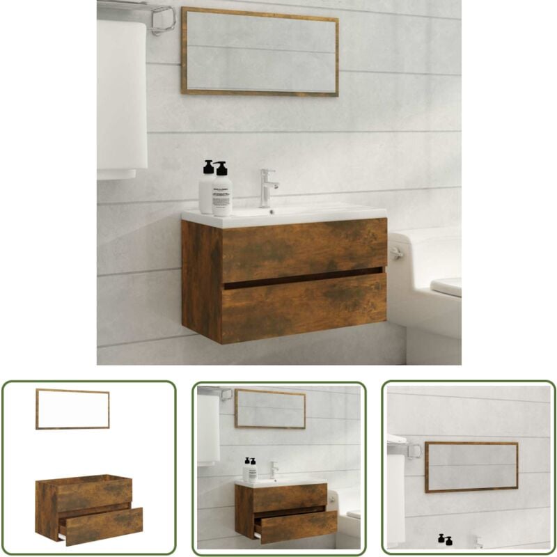 The Living Store - Ensemble de meubles de salle de bain 2 pcs Chêne fumé - Meuble De Salle De Bain - Armoire De Salle De Bain - Ensemble Salle De