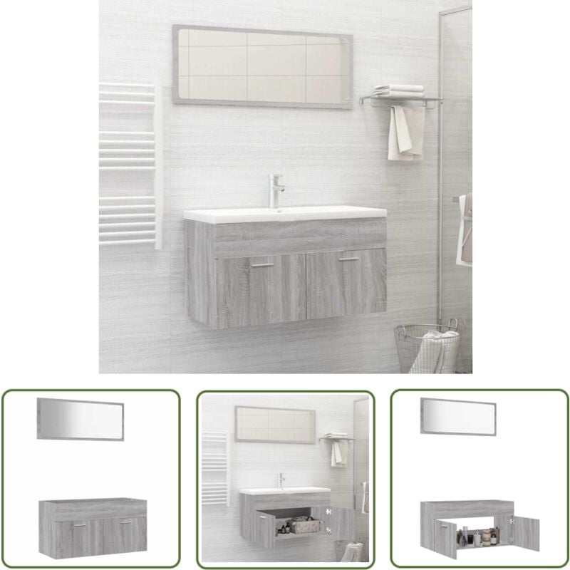 The Living Store - Ensemble de meubles de salle de bain 2 pcs Sonoma gris - Meuble De Salle De Bain - Armoire De Salle De Bain - Ensemble Salle De