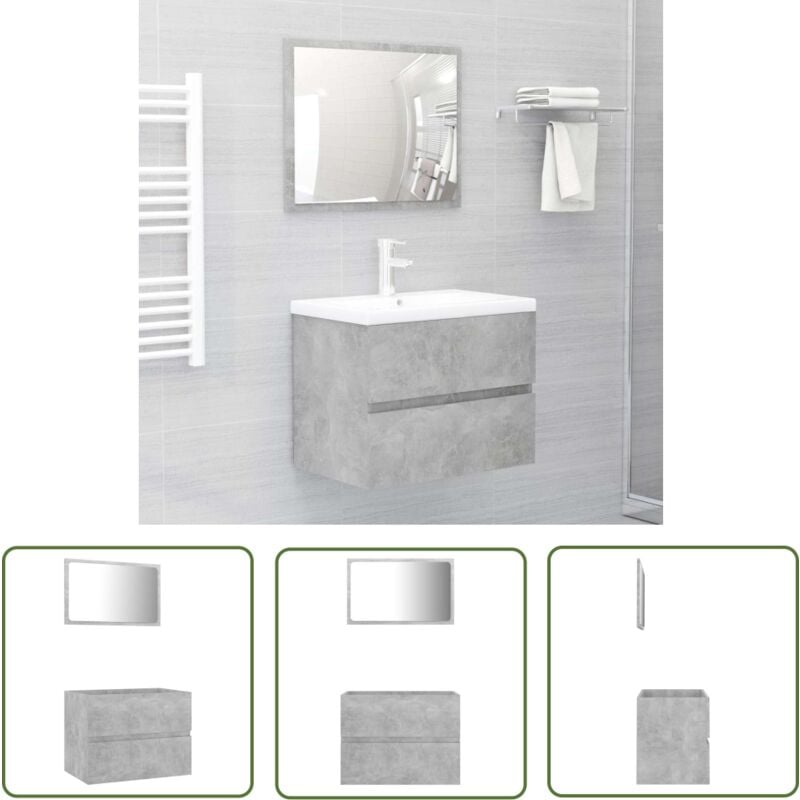 Ensemble de meubles de salle de bain 2 pcs gris béton - Meuble De Salle De Bain - Ensemble Salle De Bain - Armoire Salle De Bain - Miroir Salle De