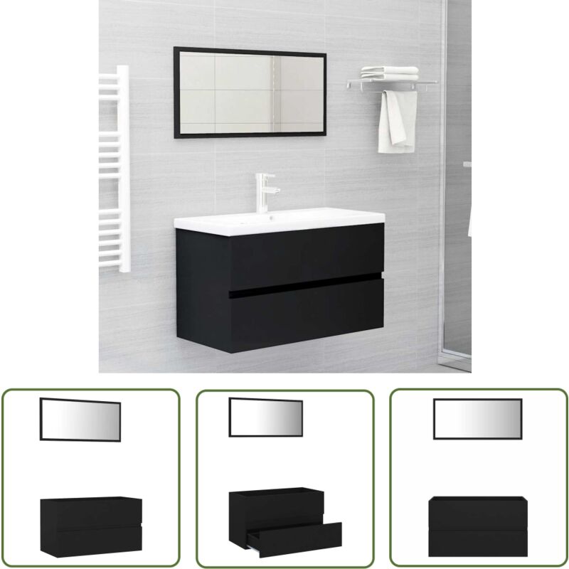 The Living Store - Ensemble de meubles salle de bain 2 pcs noir bois d'ingénierie - Meuble Salle De Bain - Ensemble Salle De Bain - Armoire Salle De