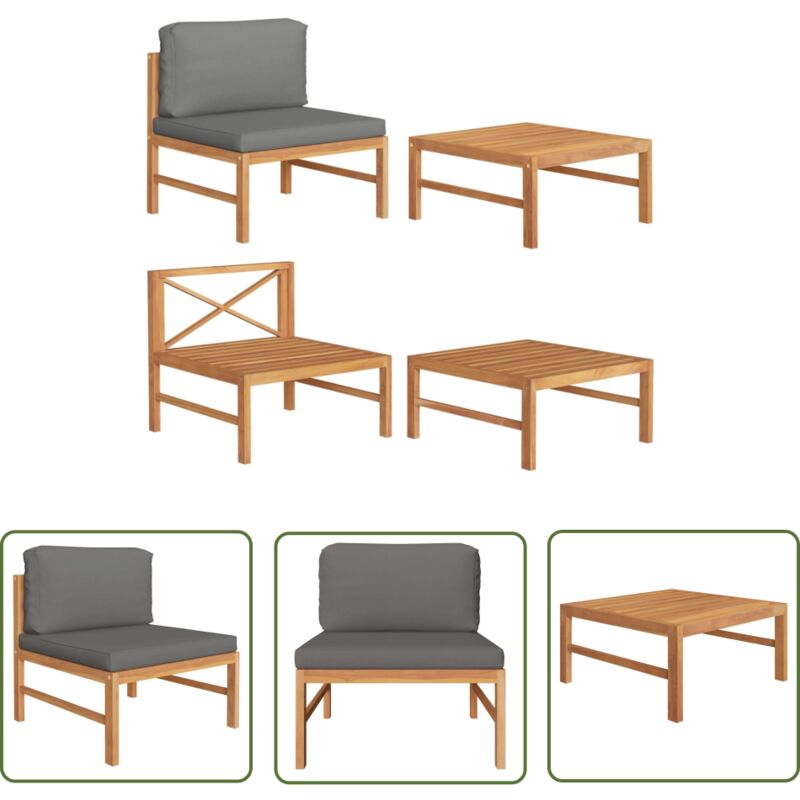 The Living Store - Salon de jardin 2 pcs avec coussins gris foncé Bois de teck - Meubles De Jardin - Salon De Jardin - Mobilier Extérieur - Set De