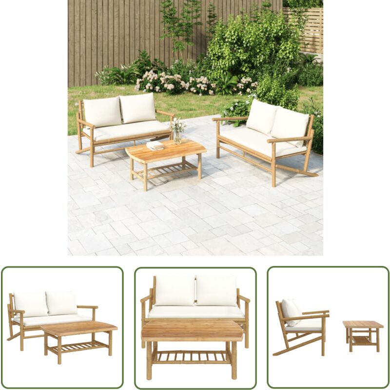 Salon de jardin 2 pcs avec coussins blanc crème bambou - Meubles De Jardin - Salon De Jardin - Mobilier De Jardin - Set De Salon De Jardin - Banc De