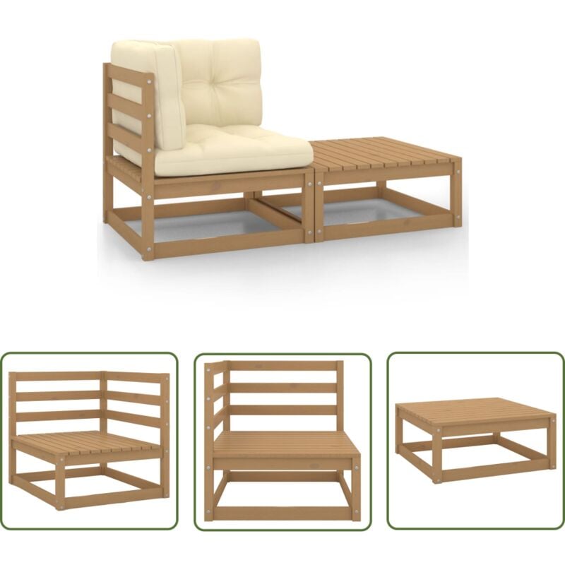 The Living Store - Salon de jardin 2 pcs avec coussins Marron miel Bois de pin - Salon De Jardin - Mobilier De Jardin - Ensemble De Salon - Chaise