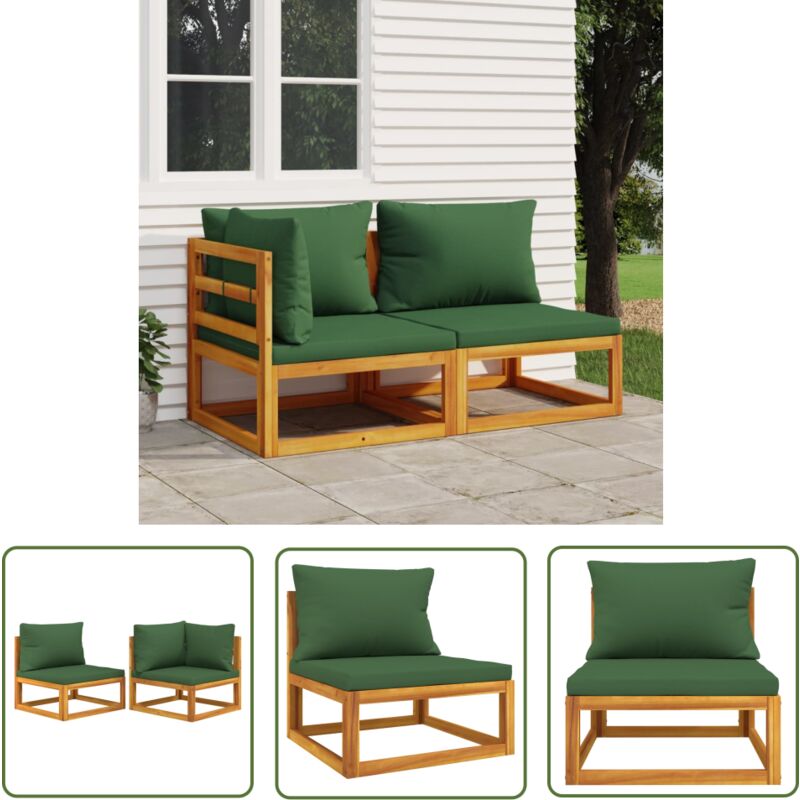 The Living Store - Salon de jardin avec coussins 2 pcs bois massif acacia - Canapé De Jardin - Mobilier De Jardin - Salon De Jardin - Set De Canapé
