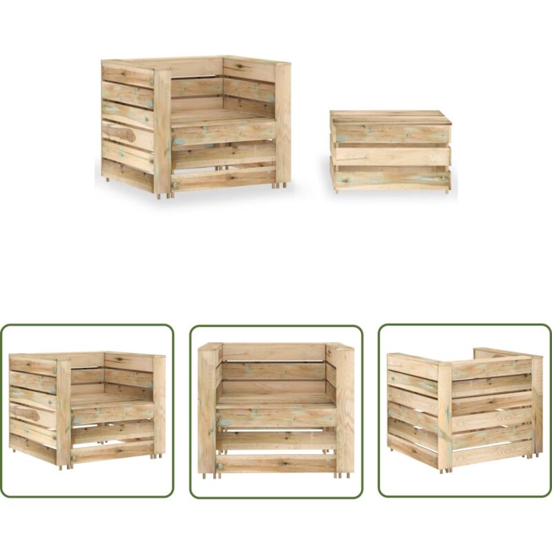 The Living Store - Salon de jardin palette 2 pcs Bois de pin imprégné - Salon De Jardin - Mobilier De Jardin - Ensemble Canapé Pliable - Chaise