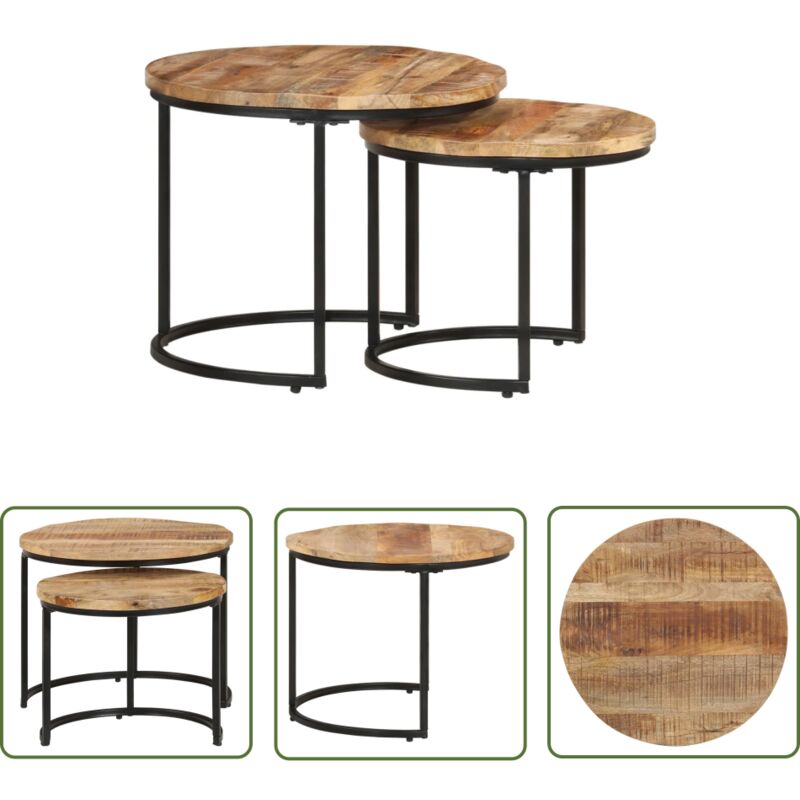 Tables gigognes 2 pcs Bois de manguier brut - Table Basse - Meubles De Salon - Tables Gigognes - Bois Massif - Design Moderne - The Living Store