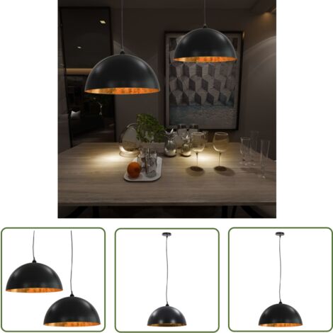 The Living Store 2 pcs Plafonniers Noir et doré Semi-sphérique 50 cm E27 - Luminaires D'intérieur - Plafonniers - Éclairage De Plafond - Lampe Noire - Lampe Dorée