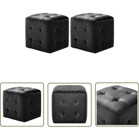 The Living Store 2 pcs Poufs Noir 30 x 30 x 30 cm Tissu velours - Pouf - Fauteuil - Déco Intérieur - Meuble Salon - Confort