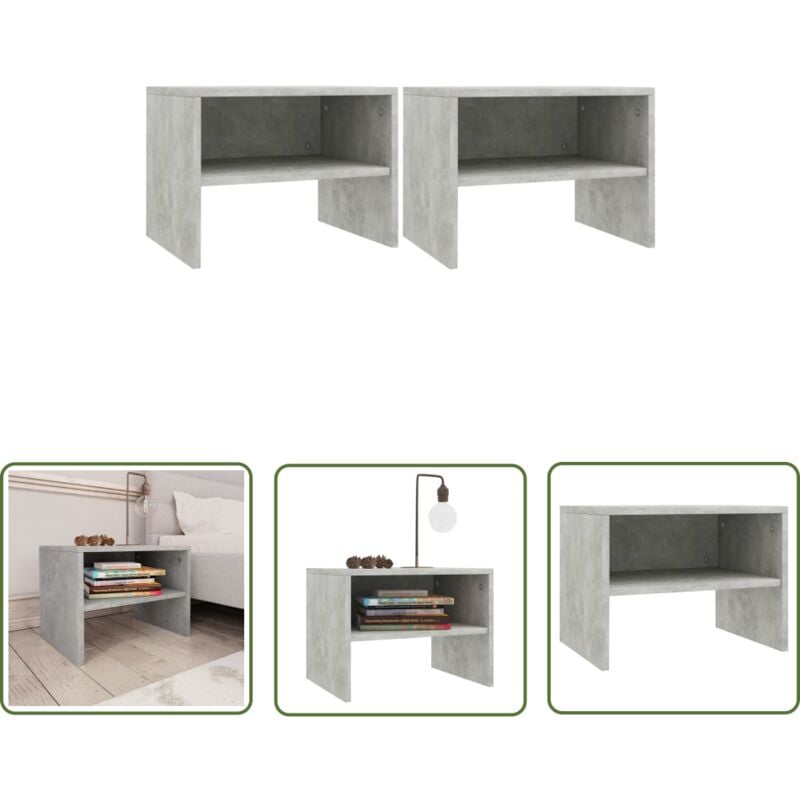 The Living Store - Tables de chevet 2 pcs Gris béton 40x30x30 cm Bois ingénierie - Table De Chevet - Meuble De Chambre - Table Nuit - Commode