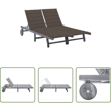 The Living Store 2-Personen-Sonnenliege mit Auflage Grau Akazie Massivholz - Holz-Sonnenliege - Gartenliege - Akzientliegensonnenliege - Lounge Chair - Gartenmöbel