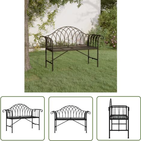 The Living Store 2-Sitzer-Gartenbank 128 cm Schwarz Stahl - Gartenbank - Metall Gartenbank - 2er Gartenbank - Schwarze Gartenbank - Stahll Gartenbank