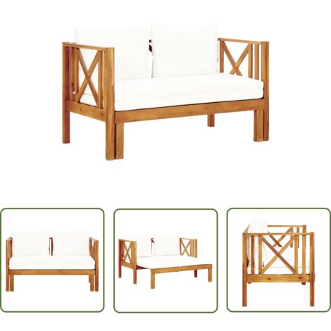 The Living Store 2-Sitzer-Gartenbank mit Kissen 122 cm Massivholz Akazie - Holzbank - Gartenbank - Terrasse - Outdoor Möbel - Esszimmerstuhl