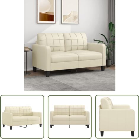 The Living Store 2-Sitzer-Sofa Creme 140 cm Kunstleder - 2-Sitzer Sofa - Cremefarbenes Sofa - Lederlook Sofa - Wohnzimmersofa - Gemütliches Sofa