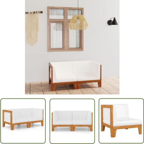 The Living Store 2-Sitzer-Sofa mit Cremeweißen Kissen Akazie Massivholz - Ecksofa - Gartenmöbel - Outdoor-Möbel - Holzmöbel - Akasieholzmöbel
