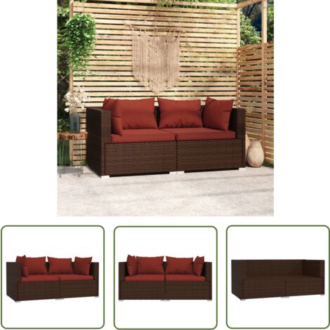 The Living Store 2-Sitzer-Sofa mit Kissen Braun Poly Rattan - Outdoor-Möbel - Gartenmöbel - Lounge Set - Ecksofa - Rattan-Sofa