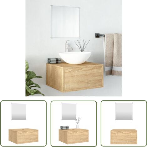 The Living Store 2-tlg. Badmöbel-Set Eichen-Optik Holzwerkstoff - Badezimmermöbel - Badschrank - Spiegelschrank - Eichendesign - Wandmontage