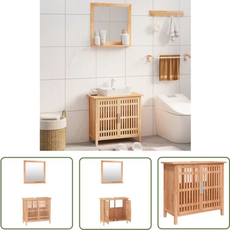 The Living Store 2-tlg. Badmöbel-Set Massivholz Nussbaum - Badmöbel - Badmöbel-Set - Nussbaumholzmöbel - Waschtischunterschrank - Spiegel