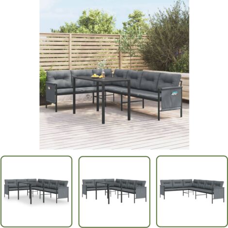 The Living Store 2-tlg. Garten-Essgruppe Anthrazit Stahl - Gartengestaltung - Gartenmöbeln - Outdoor Möbel - Essplatz Im Freien - Lounge Set