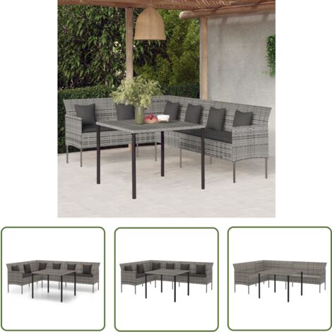 The Living Store 2-tlg. Garten-Essgruppe mit Kissen Grau Poly Rattan - Gartenmöbel Set - Outdoor Möbel - Lounge Gruppe - Rattan Gartenmöbel - Gartentisch