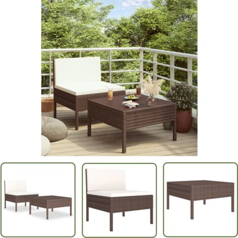 The Living Store 2-tlg. Garten-Lounge-Set mit Auflagen Poly Rattan Braun - Gartenloungeset - Loungemöbel - Outdoormöbel - Rattanmöbel - Gartenmöbel-Set