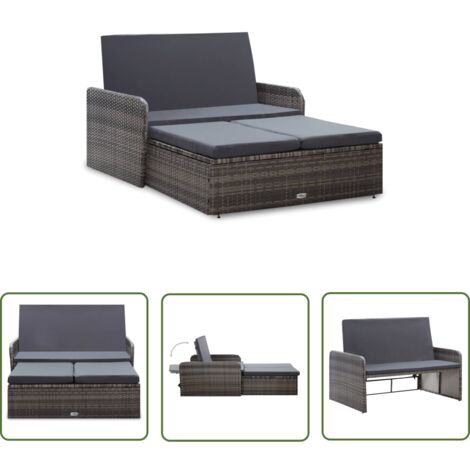 The Living Store 2-tlg. Garten-Lounge-Set mit Auflagen Poly Rattan Grau - Gartenmöbel - Lounge-Set - Rattan-Sofa - Outdoor-Möbel - Gartenloungesessel