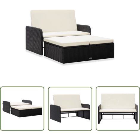 The Living Store 2-tlg. Garten-Lounge-Set mit Auflagen Poly Rattan Schwarz - Gartenmöbeln - Lounge-Set - Rattan Möbel - Outdoor Möbel - Balkonmöbel