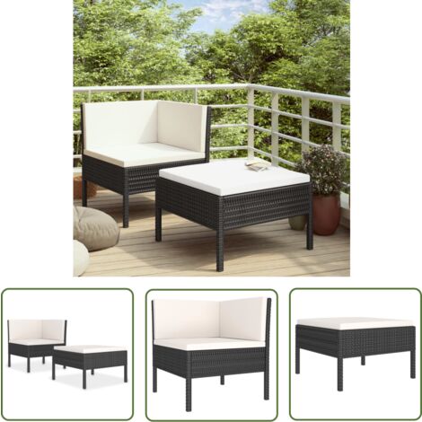 The Living Store 2-tlg. Garten-Lounge-Set mit Auflagen Poly Rattan Schwarz - Gartensofa - Loungemöbel - Outdoor-Sofa - Rattan-Möbel - Gartenmöbel-Set