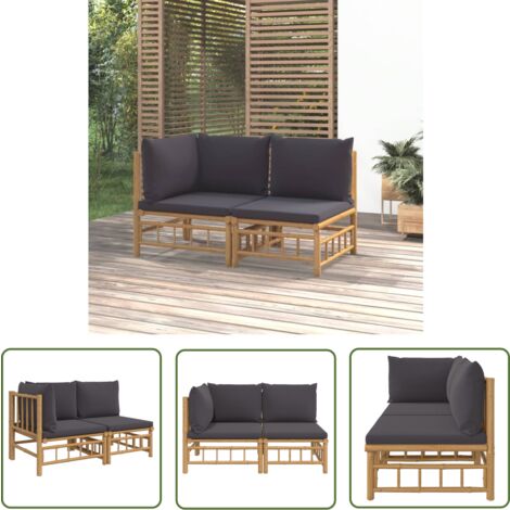 The Living Store 2-tlg. Garten-Lounge-Set mit Dunkelgrauen Kissen Bambus - Bambus Möbel - Gartenloungeset - Outdoor Möbel - Gartenmöbel - Lounge Sessel