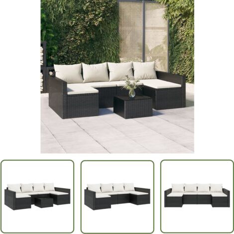The Living Store 2-tlg. Garten-Lounge-Set mit Kissen Schwarz Poly Rattan - Gartengeräte - Loungemöbel - Gartenloungeset - Rattan Möbel - Außenbereich
