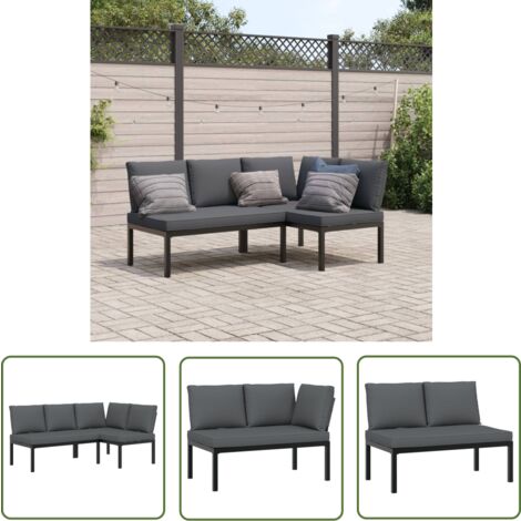 The Living Store 2-tlg. Garten-Sofagarnitur mit Kissen Schwarz Aluminium - Gartensorgsgarnitur - Outdoor Möbel - Gartenstuhl - Lounge Sessel - Balkonmöbel