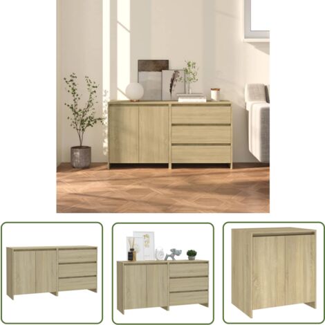 The Living Store 2-tlg. Sideboard Sonoma-Eiche Holzwerkstoff - Sideboard - Wohnzimmermöbel - Eiche Möbel - Regal - Schrank