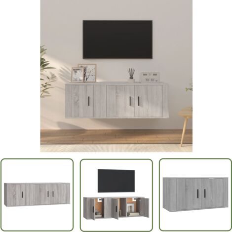 The Living Store 2-tlg. TV-Schrank-Set Grau Sonoma Holzwerkstoff - TV-Schrank - Holzwerkstoff Möbel - Grauer TV-Stand - Wandmontage Regal - Wohnzimmer Dekoration