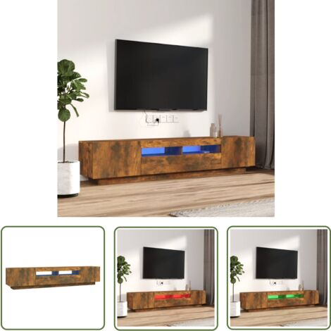 The Living Store 2-tlg. TV-Schrank-Set LED-Leuchten Räuchereiche Holzwerkstoff - TV Schrank - Holzwerkstoff Möbel - LED Beleuchtung - Fernsehtisch - Wohnzimmer Dekoration