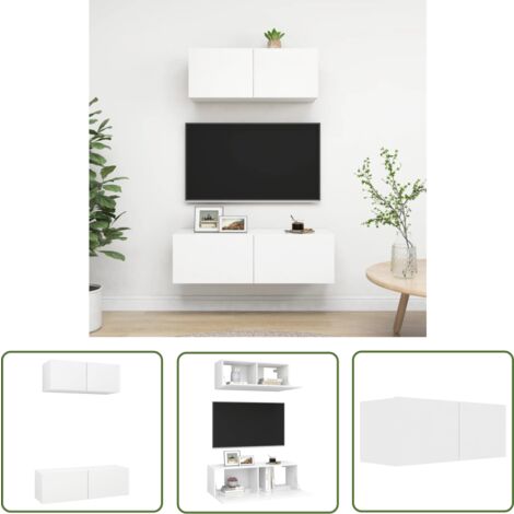 The Living Store 2-tlg. TV-Schrank-Set Weiß Holzwerkstoff - Wandmontage - TV Schrank Set - Hängender TV Schrank - Wohnraum Dekoration - Regal Weiß