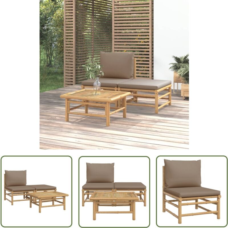 Salon de jardin 3 pcs avec coussins taupe bambou - Salon De Jardin - Mobilier De Jardin - Ensemble De Salon - Ensemble De Meubles De Jardin - Bamboo