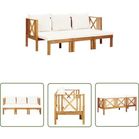 The Living Store 3-Sitzer-Gartenbank mit Kissen 179 cm Massivholz Akazie - Holzbank - Gartenbank - Akaziengartenmöbel - Outdoor Möbel - Terrasse
