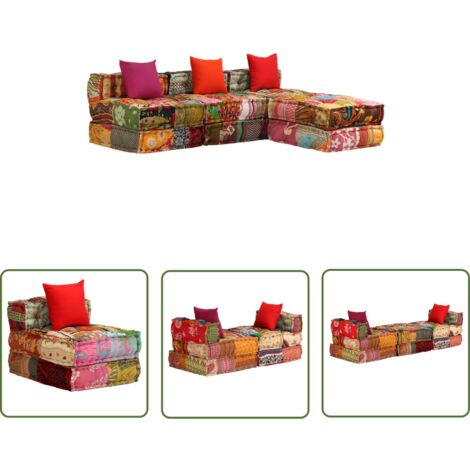 The Living Store 3-Sitzer Modularer Pouf Patchwork Stoff - Moduler Sessel - Patchwork Sofa - Wohnzimmermöbel - Gemütlicher Sessel - Multifunktionaler Möbelstück