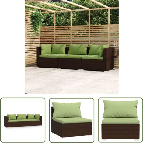 The Living Store 3-Sitzer-Sofa mit Kissen Braun Poly Rattan - Gartenmöbeln - Ratan Möbel - Outdoor Sofa - Lounge Set - Gartenlounge