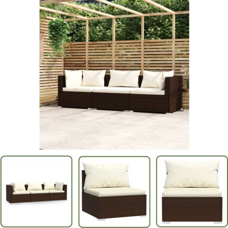 The Living Store 3-Sitzer-Sofa mit Kissen Braun Poly Rattan - Gartenmöbeln - Terasssofa - Rattan Sofa - Outdoor Möbel - Lounge Set