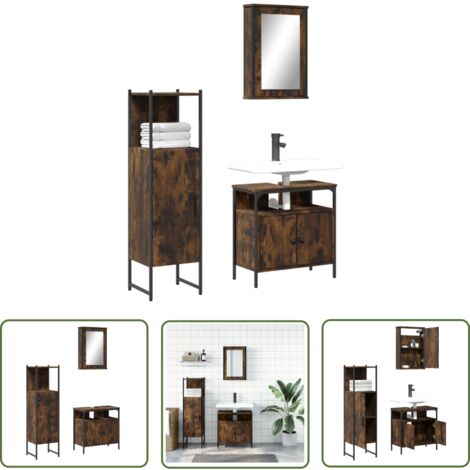 The Living Store 3-tlg. Badmöbel-Set Räuchereiche Holzwerkstoff - Badmöbel-Set - Badezimmermöbel - Holzwerkstoff - Rauchereiche - Waschtischschrank