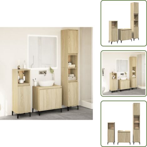 The Living Store 3-tlg. Badmöbel-Set Sonoma-Eiche Holzwerkstoff - Badezimmermöbel - Badmöbel-Set - Holzwerkstoff - Sonoma-Eiche - Badschrank