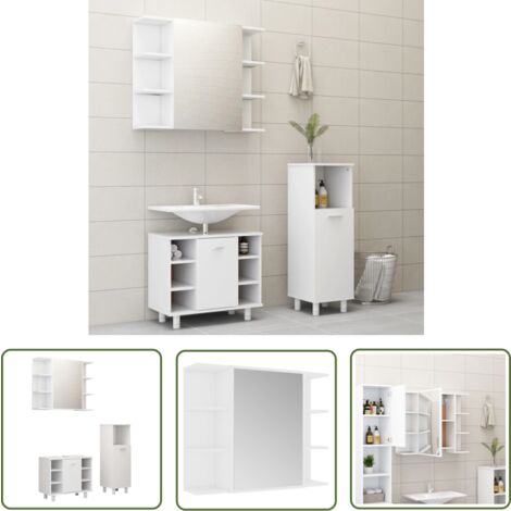 The Living Store 3-tlg. Badmöbel-Set Weiß Holzwerkstoff - Badmöbel-Set - Badezimmermöbel - Spiegelschrank - Waschtischschrank - Kommode