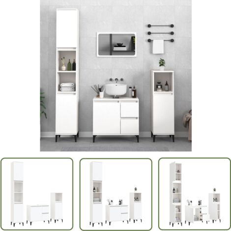 The Living Store 3-tlg. Badmöbel-Set Weiß Holzwerkstoff - Badmöbel-Set - Waschtischschrank - Badezimmermöbel - Holzwerkstoff - Weißer Schrank