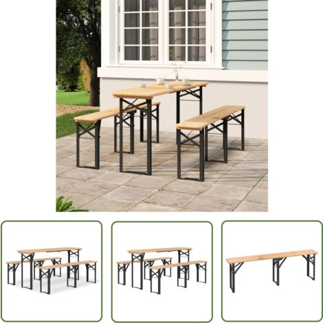 The Living Store 3-tlg. Biertisch-Set Klappbar Massivholz Tanne - Biergartenmöbel - Gartentisch - Gartenbank - Holztisch - Outdoor Möbel