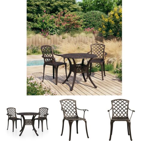 The Living Store 3-tlg. Bistro-Set Aluminiumguss Bronzen -  Gartenmöbel-Sets
